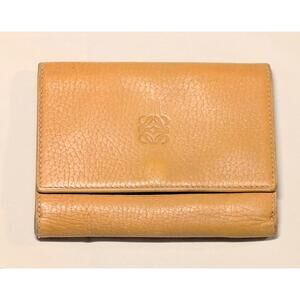 Vintage Loewe Anagram Trifold Wallet Yellow Pebble Grain EUC